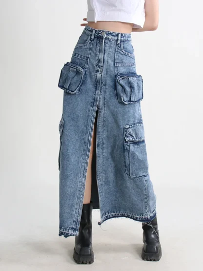 Cargo High-waist Denim Skirt