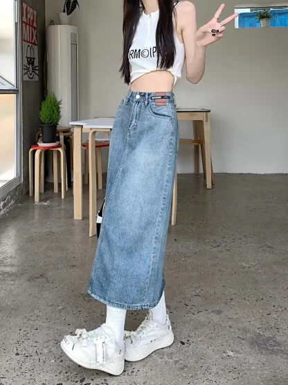 Trendy Straight Denim Skirt - Image 12