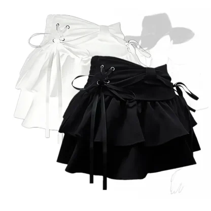 Cute Lace-up Ruffle Denim Skirts - Image 8