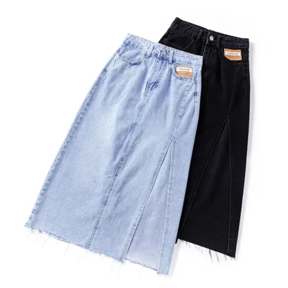 High Slit Midi Denim Skirt - Image 14