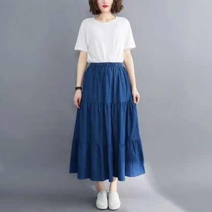 Tiered Elastic Waist Denim Skirt - Image 8