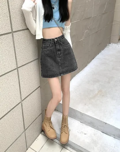 Casual Dark Mini Denim Skirt - Image 6