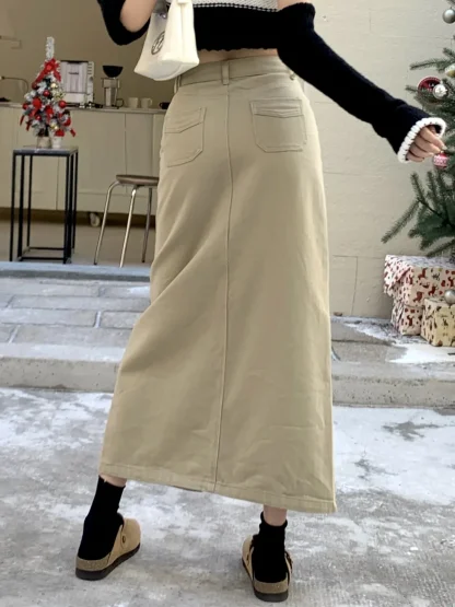 Front Slit Maxi Denim Skirt - Image 5