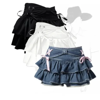 Cute Lace-up Ruffle Denim Skirts - Image 5