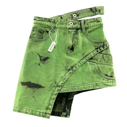Asymmetrical Wrap Denim Skirt - Image 5