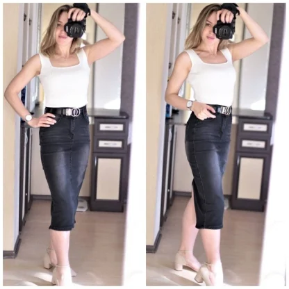 Midi Slim Fit Denim Skirts - Image 10