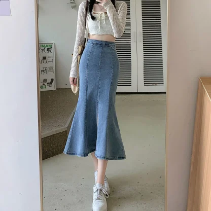 Zip Back Fishtail Denim Skirt - Image 4