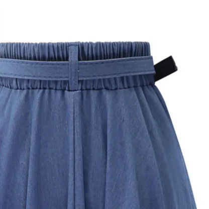 Belted Waist A-line Denim Skirt - Image 3