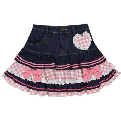 Lolita-style Plaid Denim Skirt - Image 4