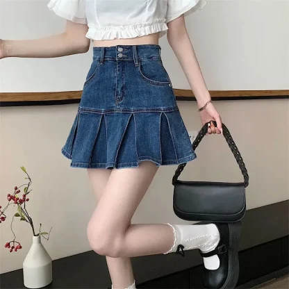 High-waist Pleated Denim Skirt - Image 5