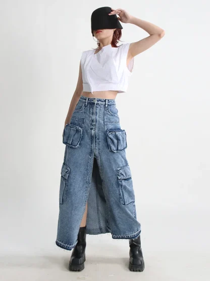 Cargo High-waist Denim Skirt - Image 2