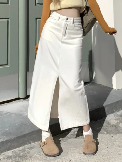 Front Slit Maxi Denim Skirt