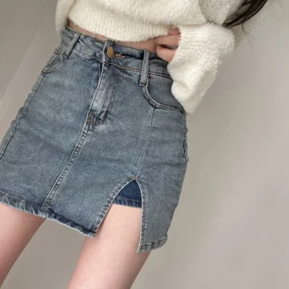 Sexy Split Mini Denim Skirt - Image 2