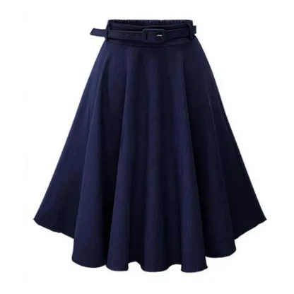 Belted Waist A-line Denim Skirt - Image 8