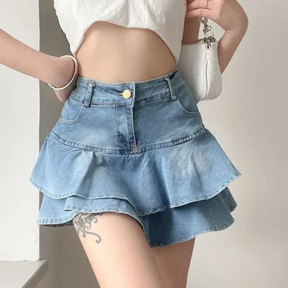 Tiered Ruffle Hem Denim Skirts