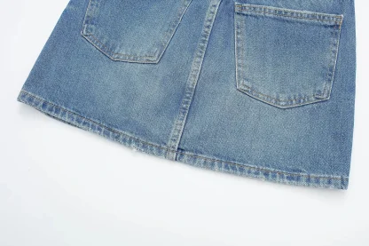 Retro Mini Drawstring Denim Skirt - Image 8