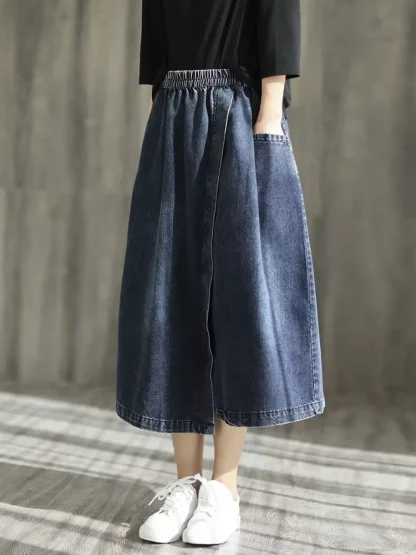 Casual Side Pocket Denim Skirt - Image 3