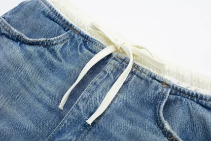 Retro Mini Drawstring Denim Skirt - Image 2