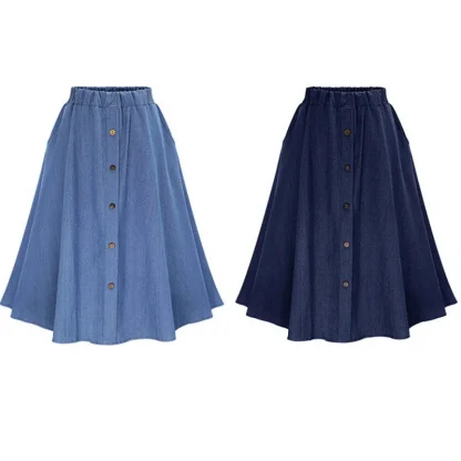 Button Down Decor Denim Skirt - Image 7