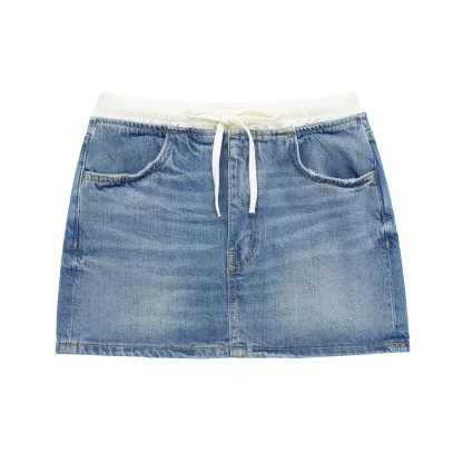 Retro Mini Drawstring Denim Skirt