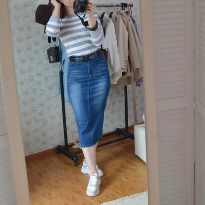 Midi Slim Fit Denim Skirts - Image 5