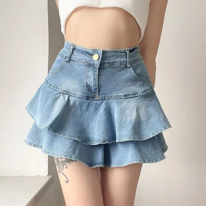 Tiered Ruffle Hem Denim Skirts - Image 2