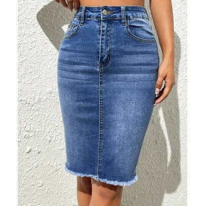 Knee Length Casual Denim Skirt - Image 2