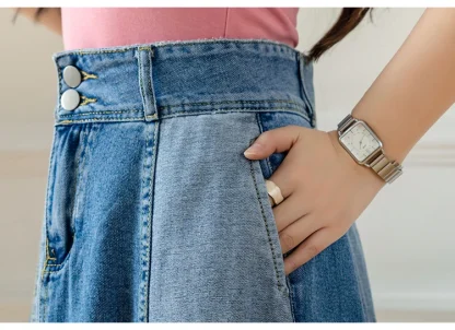 Two Tone A-line Midi Denim Skirt - Image 4