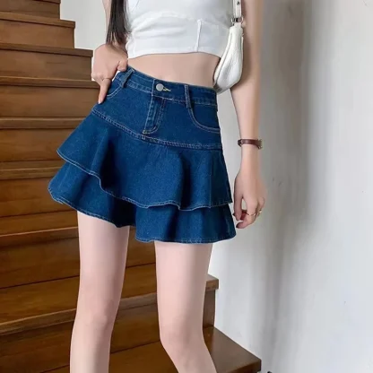 Chic Ruffled Mini Denim Skirt