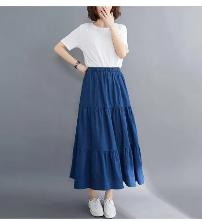 Tiered Elastic Waist Denim Skirt - Image 11
