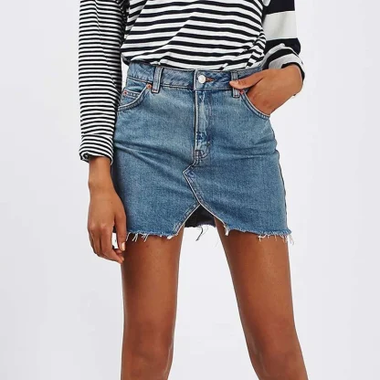 Frayed Hem Mini Denim Skirt