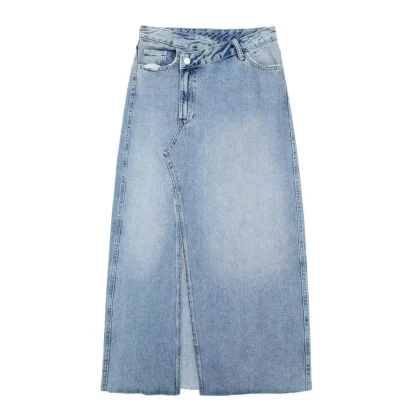 Irregular Front Slit Denim Skirt - Image 2