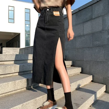 High Slit Midi Denim Skirt