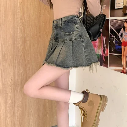 Sexy Mini Pleated Denim Skirt - Image 3