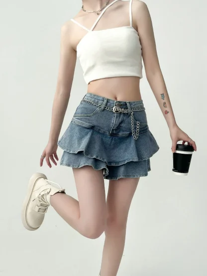 Sexy Tiered Mini Denim Skirt - Image 4