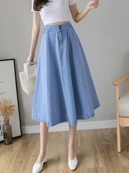 A-line High-waist Denim Skirt - Image 5