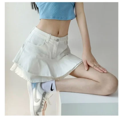 Tiered Ruffle Hem Denim Skirts - Image 11