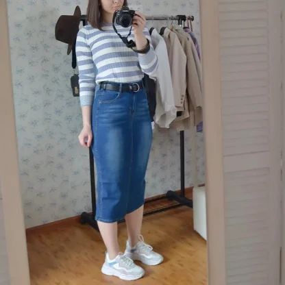 Midi Slim Fit Denim Skirts - Image 4