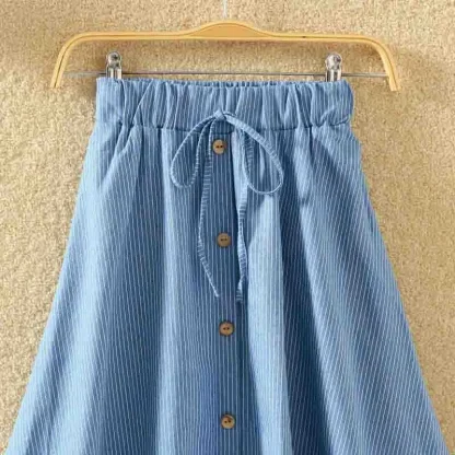 Pinstriped Pleated Denim Skirts - Image 6