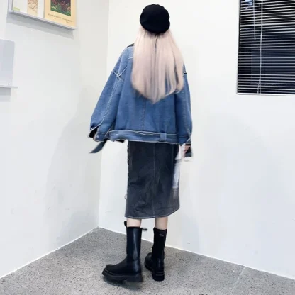 Lace-up Side Gray Denim Skirt - Image 7