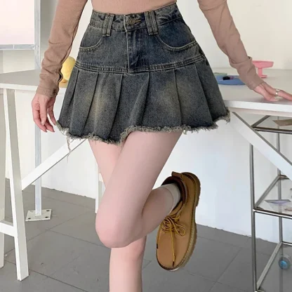 Sexy Mini Pleated Denim Skirt - Image 6