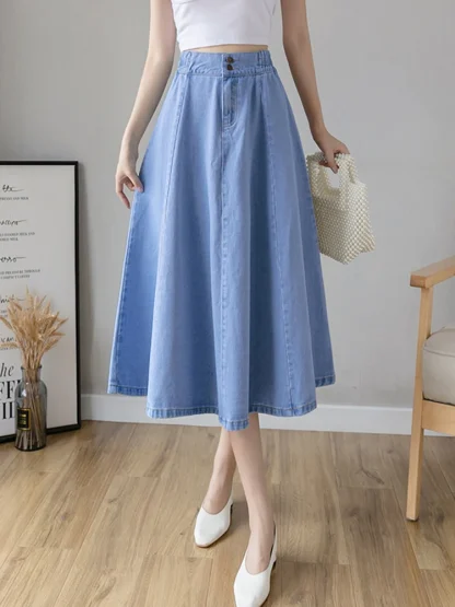 A-line High-waist Denim Skirt - Image 4
