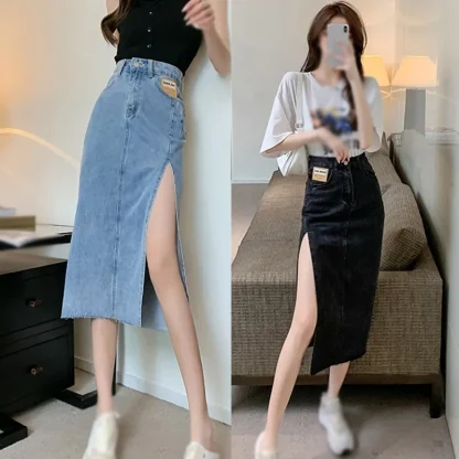 High Slit Midi Denim Skirt - Image 12