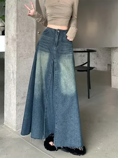 Faded Retro Maxi Denim Skirt - Image 5