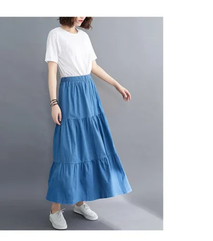 Tiered Elastic Waist Denim Skirt - Image 4