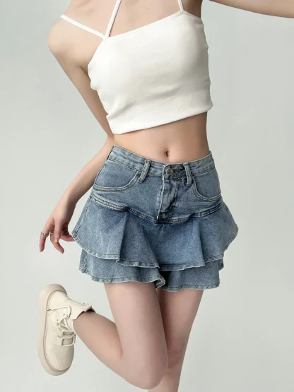 Sexy Tiered Mini Denim Skirt - Image 3