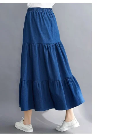 Tiered Elastic Waist Denim Skirt - Image 10
