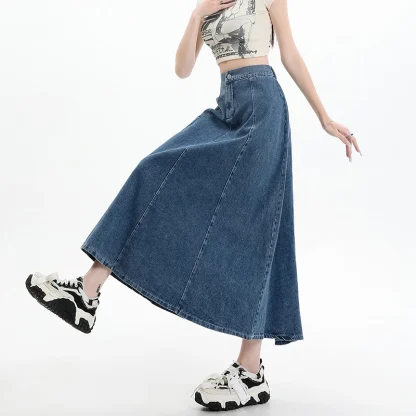 Casual Plain Long Denim Skirt - Image 4