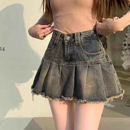 Sexy Mini Pleated Denim Skirt - Image 2
